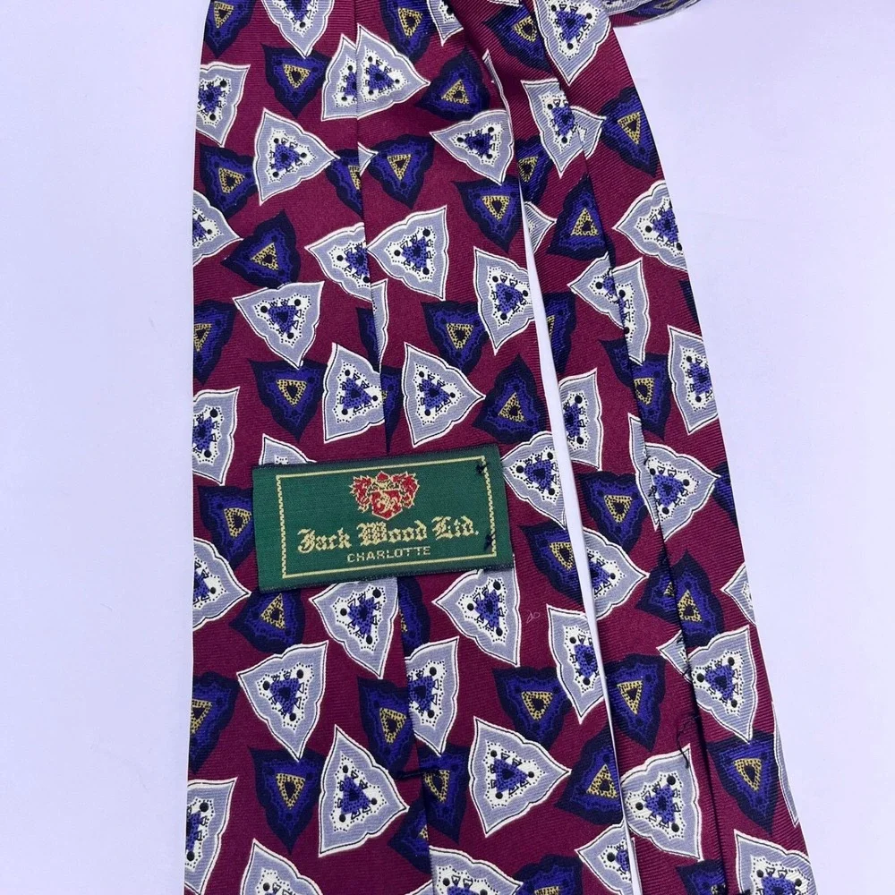 Vintage Mens Jack Wood Ltd. Silk Tie Burgundy/Navy‎ Blue/White